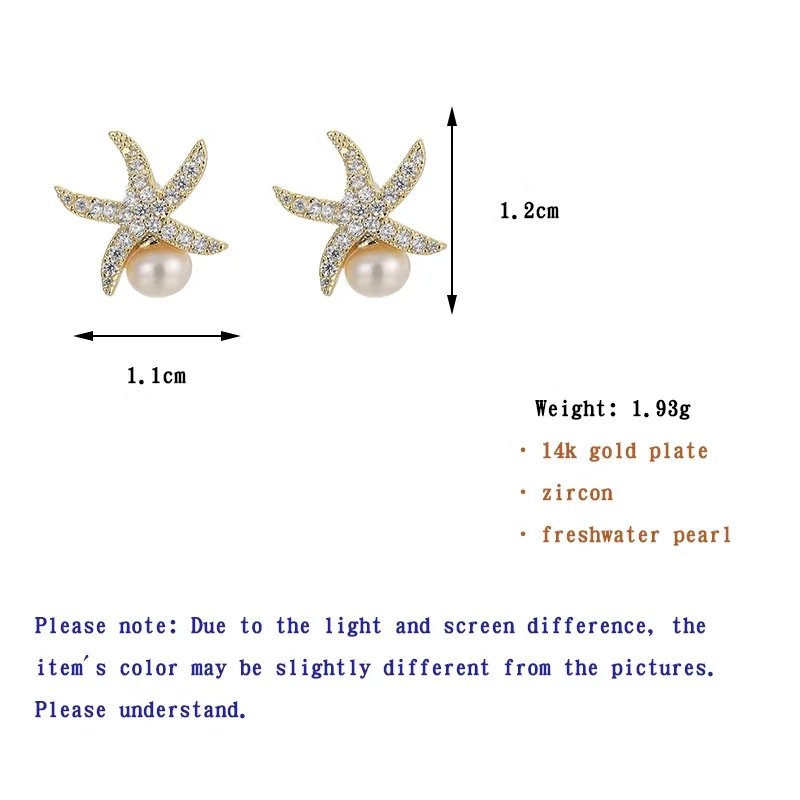 

ONYSS Fashion Korean Style Sea-star Freshwater Pearl Earings Women Stud Earrings 2021