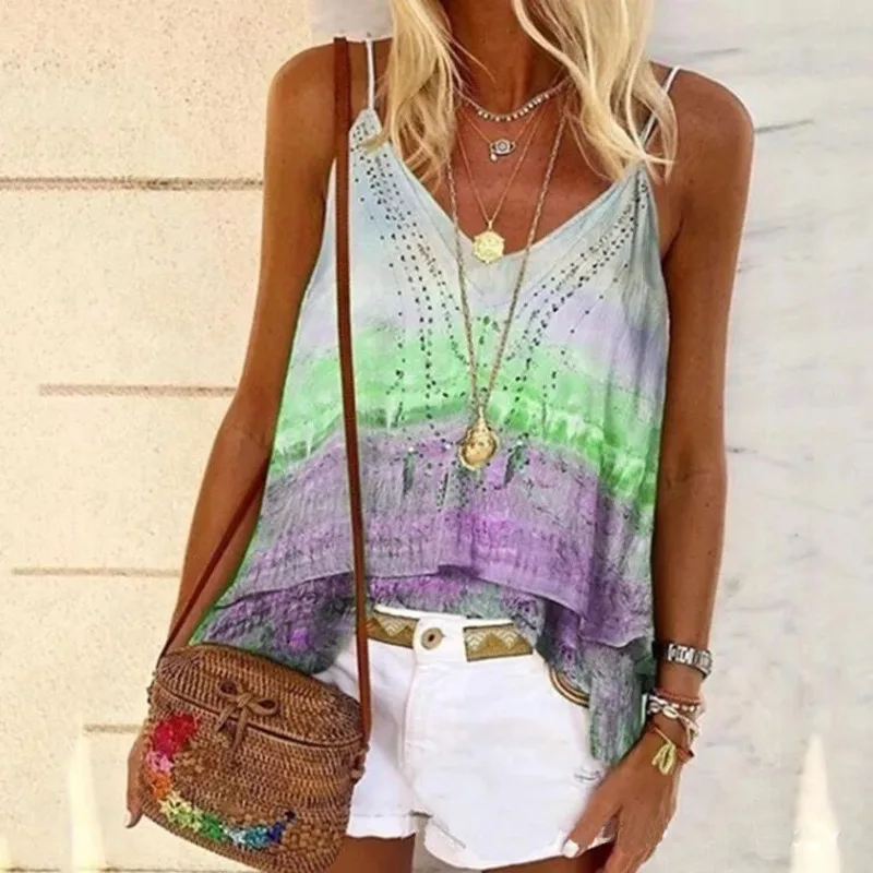 

Sleeveless Vest Summer Women's Fashion Tank Tops Printed Loose Camisole Casual High Street Wn*
