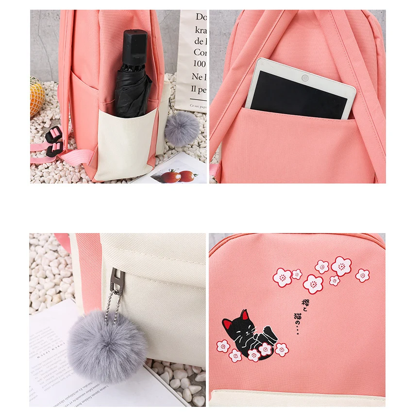 Женский рюкзак LADSOUL маленький свежий и милый школьный с кошкой школьная сумка для