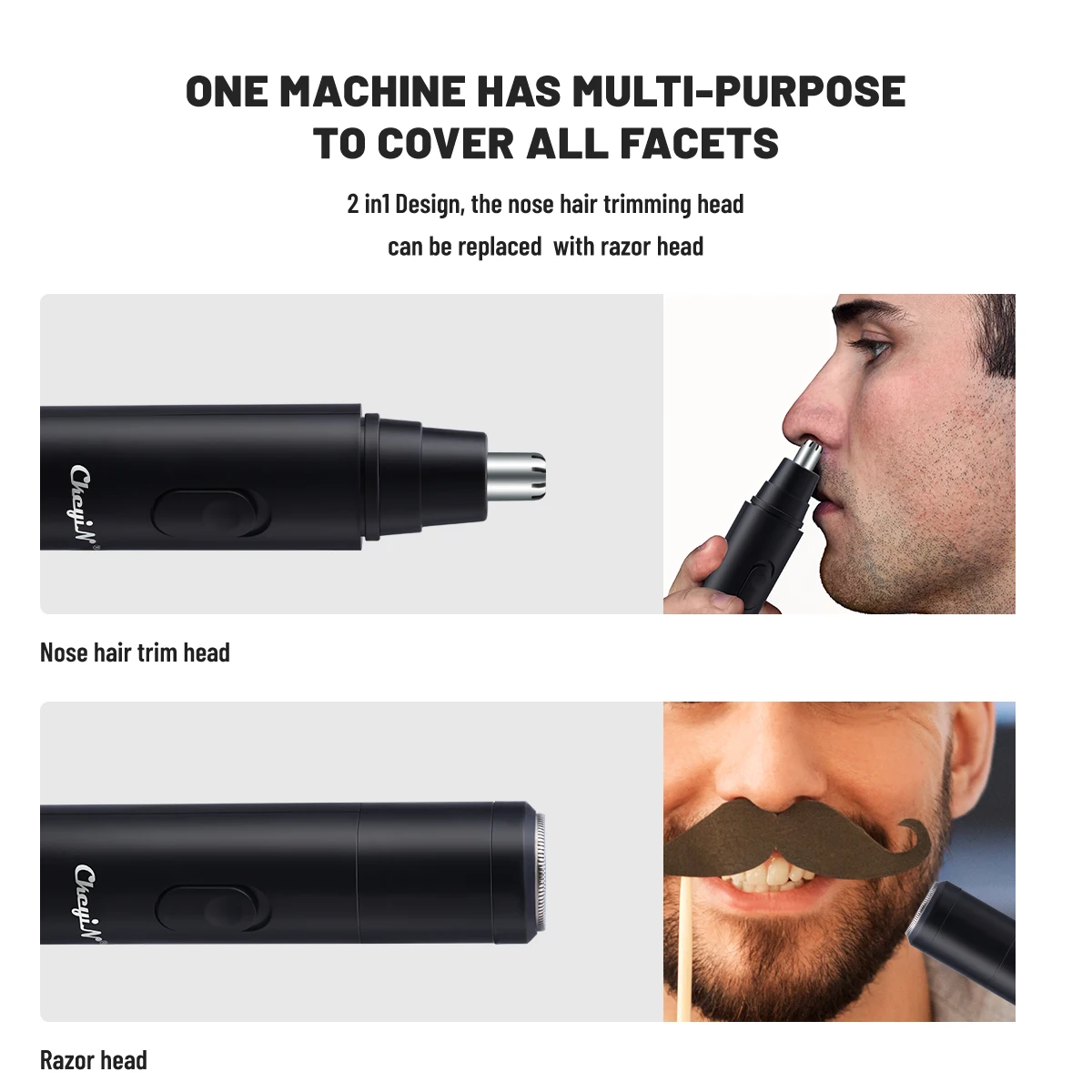 

CkeyiN 2 In 1 Electric Nose Hair Trimmer Portable USB Rechargeable Clipper Ear Neck Eyebrowr Clean Trimer Razor Remover Kit 45