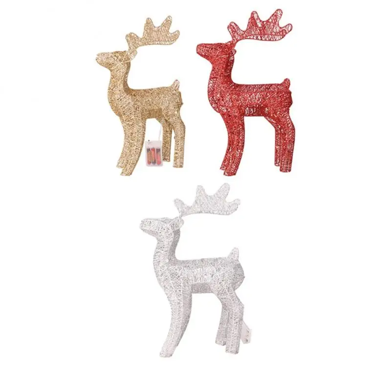 

New Christmas Wrought Iron Deer With LED Lights Glowing Flashing 40cm Elk Statue Glitter Sequins Reindeer Xmas Ornament Decor