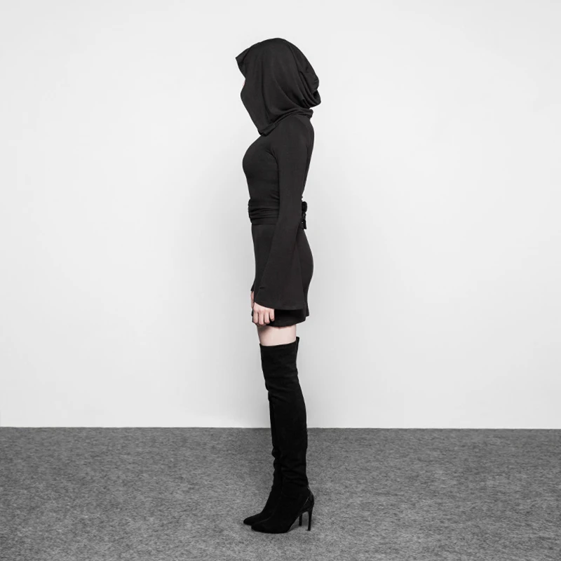 Панк рейв Новый Готический Ведьма черный Мягкая вязаная ткань платье оверсайз