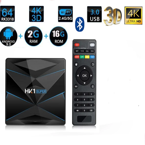 2G 16G HK1 супер Android 9,0 google tv box RK3318 4K 3d Поддержка bluetooth опционально 5g wifi и голосовая воздушная мышь Netflix box youtube rk3318 - Цвет: 2G 16G