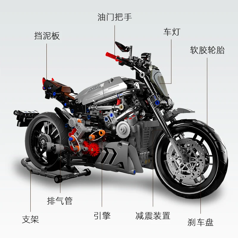 

MOC City Classic Motorcycle 803pcs High-tech Off-road bike Dirt bike Creator DIY Model Building Blocks Bricks Toys For Kids Gift