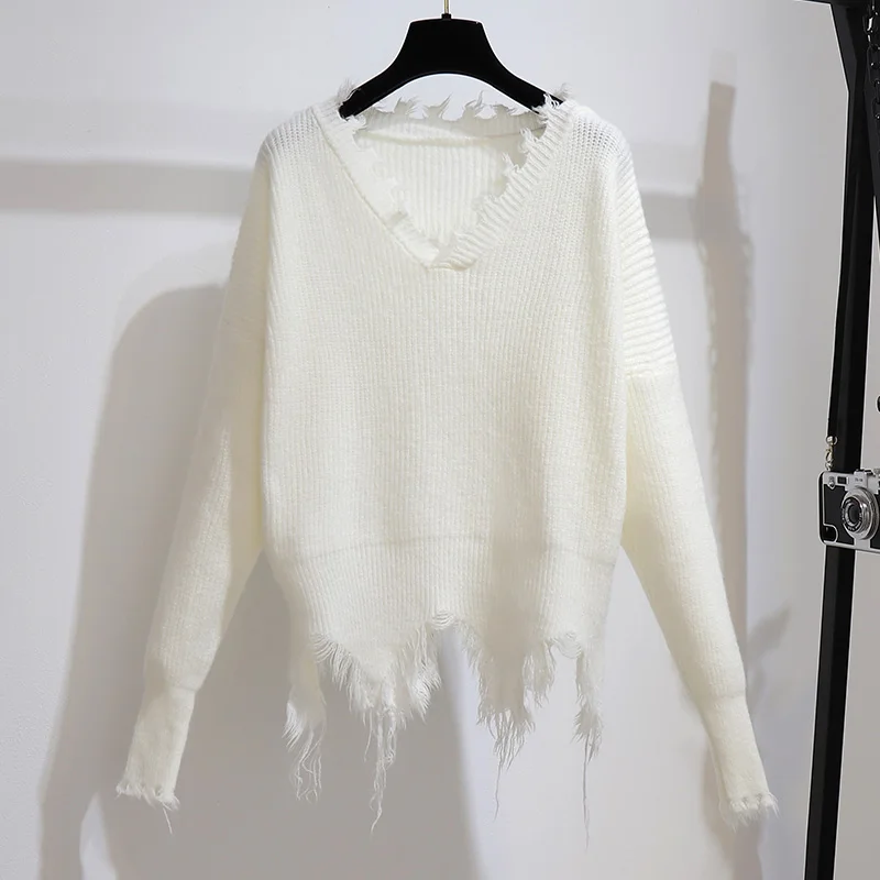 

Fall Spring Women Pullover V Neck Sweater Pleated Grid Skirt Of Tall Waist Two-Piece Outfit Korea Fashion Outfit Knitwear Top