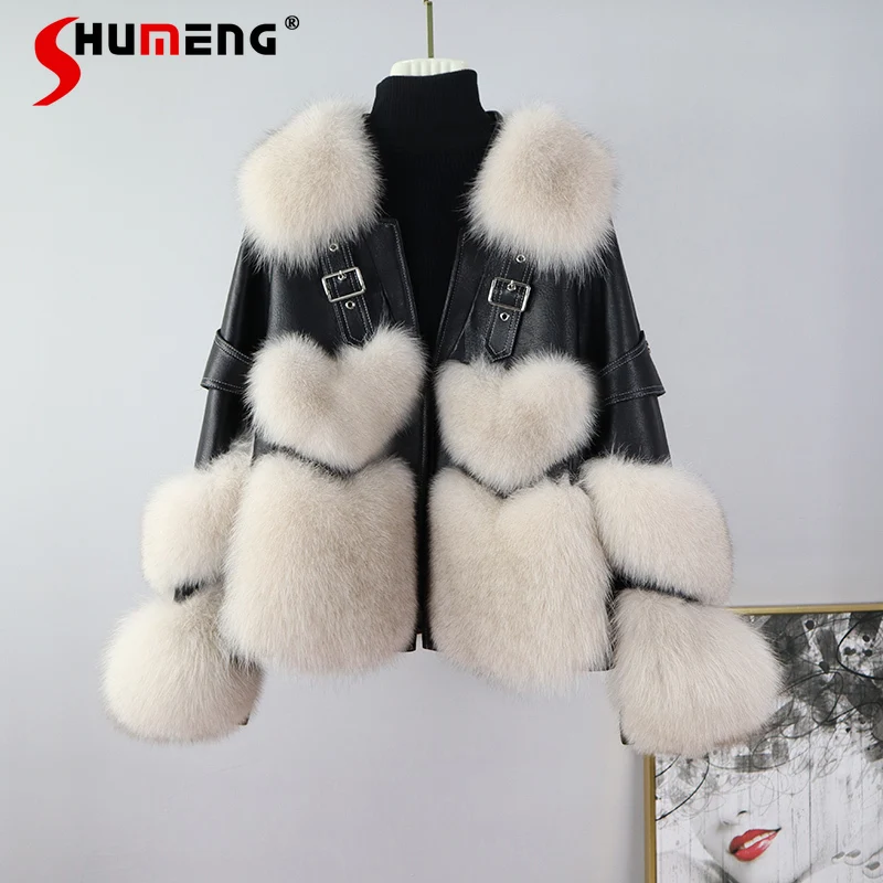 

2021 Winter Fox Fur Coat Women's Short Genuine Leather Real Fur Integrated Fashion Faux Fur Coats Women Fluffy Faux Fur Jackets