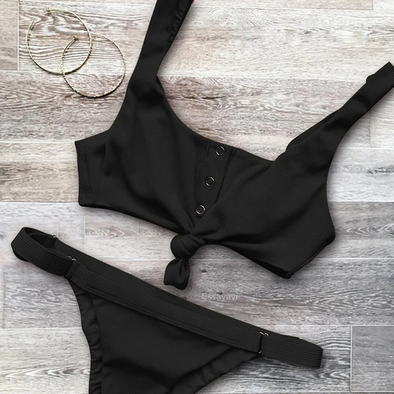 

Hot Sale Bikini Women Swimsuit New Brand Sexy Swimwear Solid V Neck Botton Bow Bikini Adjust Bathing Suit Sport Summer Biquini