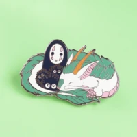 spirited away no face man and white dragon hard enamel pin kawaii cartoon animal badge brooch ghibli anime fan collection gift