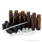 15pcs 123510 мл янтарная стеклянный бутылка с роликом пустой флакон для эфирного масла Тесты флакон, Накручивающийся депилятор, толстый стеклянный флакон