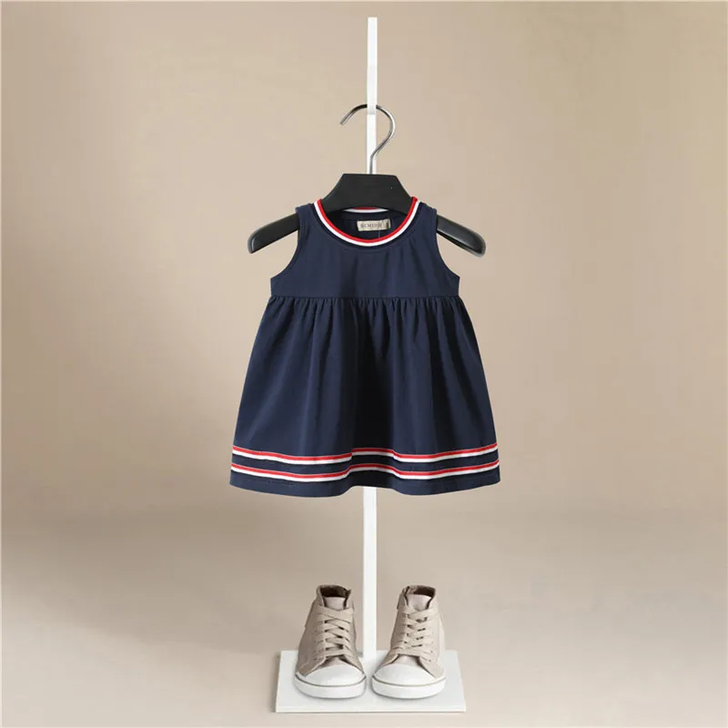 Летнее платье в полоску для девочек белое хлопковое детское без рукавов Пляжное