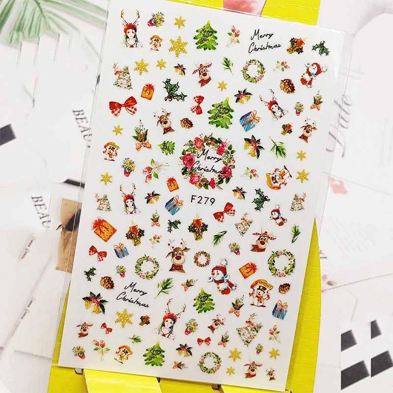 3D наклейки для ногтей венок девочка лось дизайн украшения s фольгированные