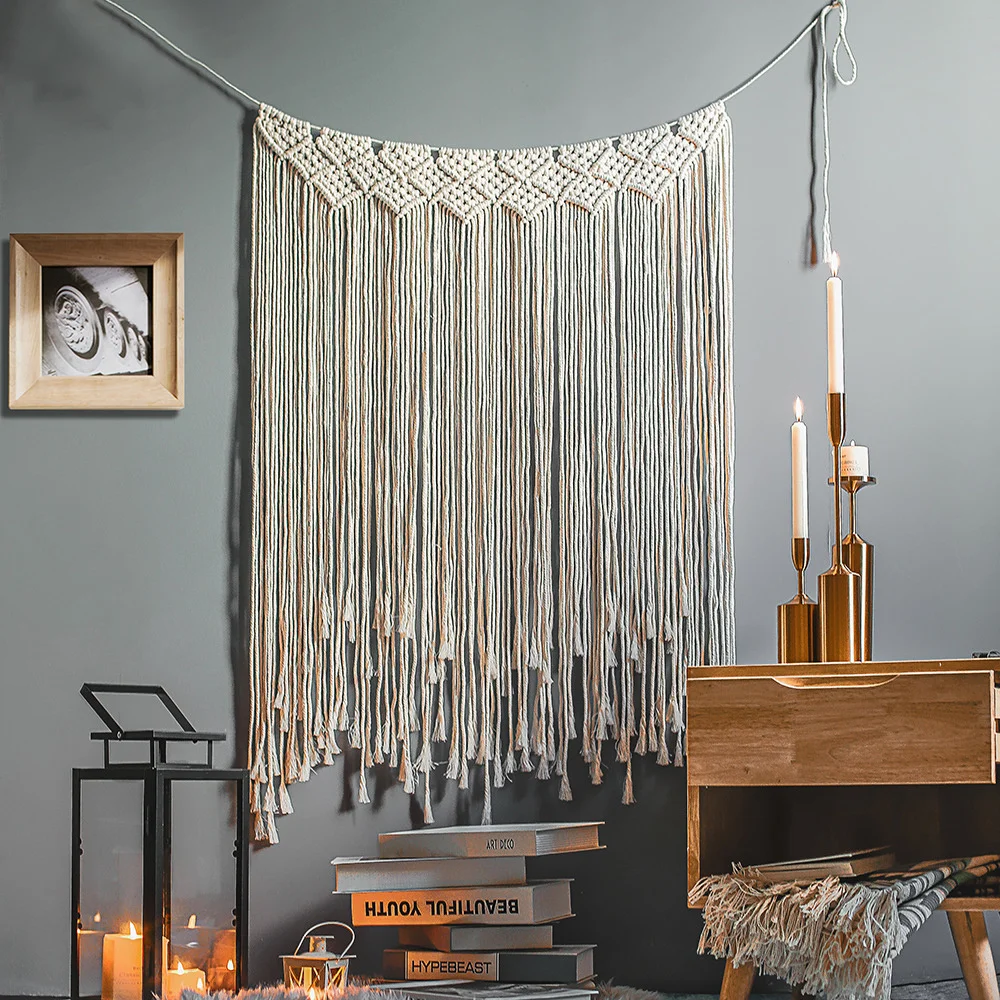

Wedding Handmade Backdrop Large Macrame Curtain Wall Hanging Boho Home Decor Wall Decor For Wedding Living Room Bedroom Tapestry