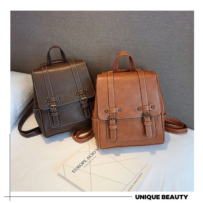 

Vintage Pu Leather Women Backpack Simple Preppy Style Backpack Women Famous College Backpack Women mochilas