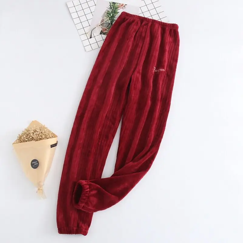 Новые домашние брюки женские зимние Фланелевые Пижамные романтичные для пар