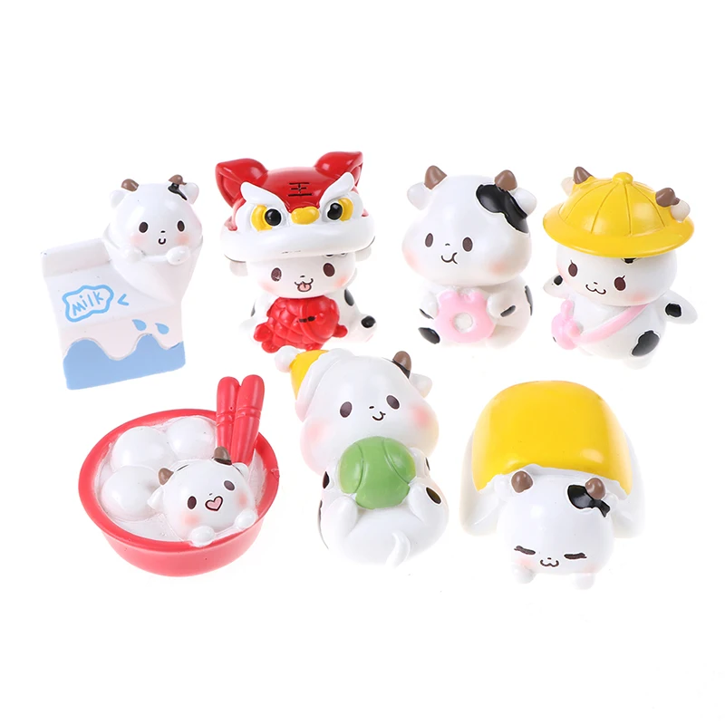

2Pcs Resin Miniature Donut Milk Box Cow Figurines Garden Decoration Accessories Dollhouse Miniature Toy
