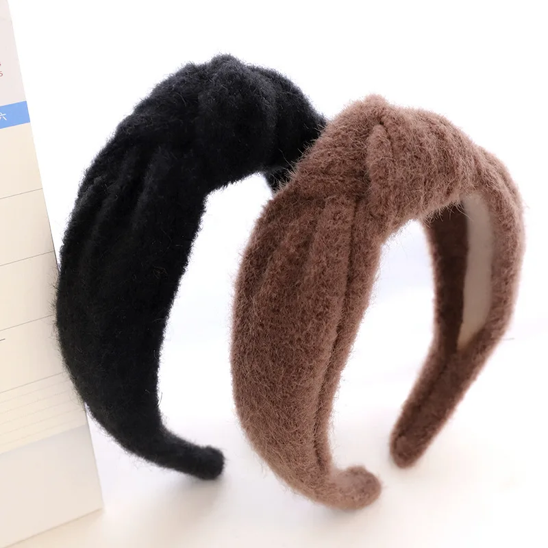 

2020 Vintage Winter Wool Fur Hairband Women Knot Headband Girls Hair Accessories Clips Headwear Opaska Do Wlosow Diademas