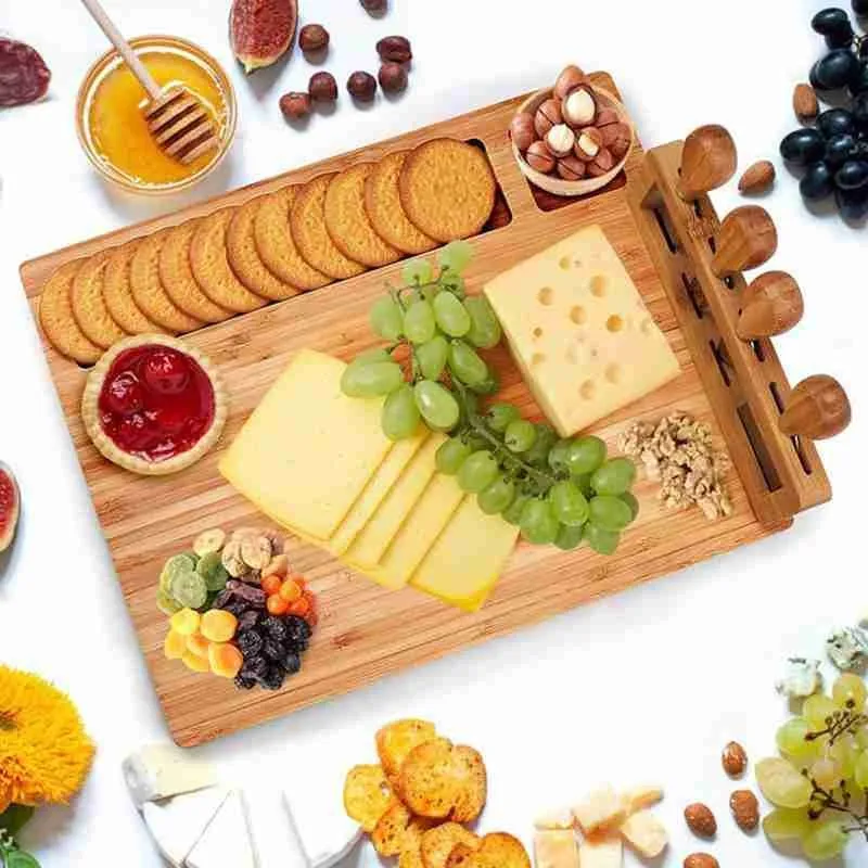 

Bamboo Cheese Board Cheese Knife Cheese Slicer Fork Scoop Cut Kitchen Cooking Tools Bamboo Cutting Board Wood Cheeses Boards