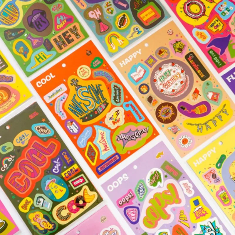 

2Pc/Set Korean Cartoon Graffiti art Glittering Stickers DIY Diary Photo Album Computer decoration Stationery Decoration Stickers