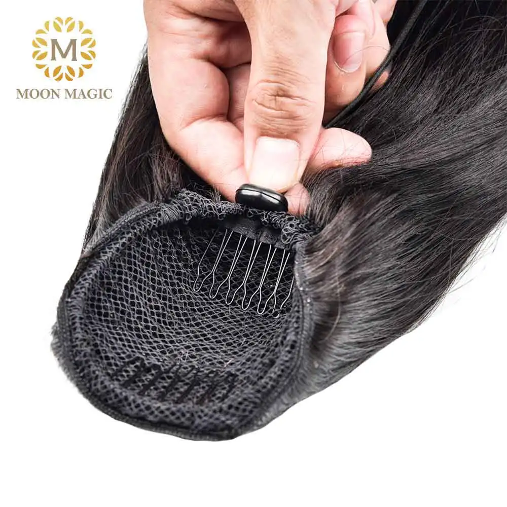 

Drawstring Ponytail Human Hair Extensions With Clip In Long Straight Human Hair Ponytail For Women Natural Black Color Brazilian