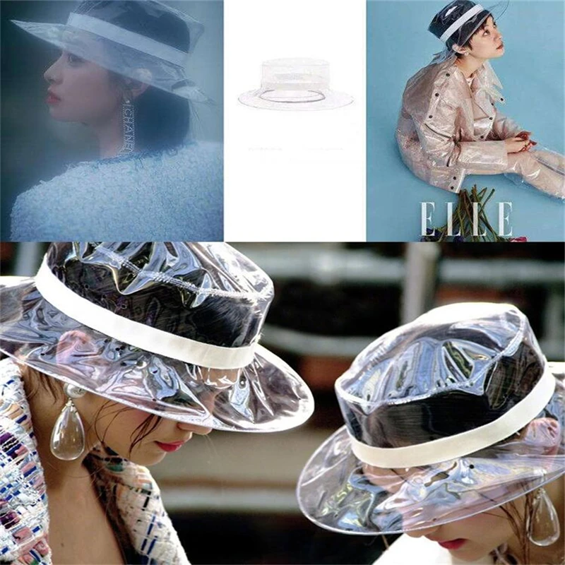solid transparent womens buckets hats caps girls gorras ladies pvc beach sun visor waterproof rain hat plastic wide brim cap free global shipping