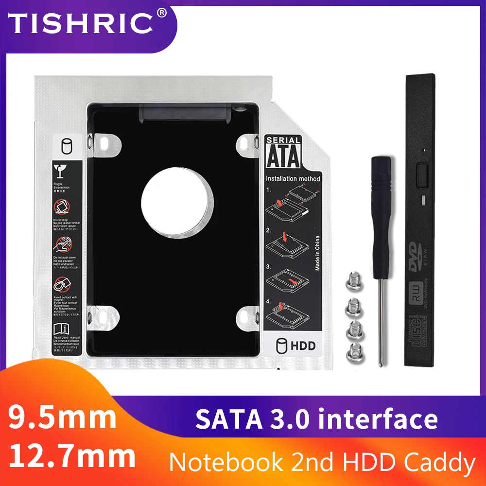 TISHRIC 2nd Hdd Caddy SATA 3 0 жесткий диск адаптер 9 5 мм 12 7 HD корпус 2 SSD для ноутбука CD ROM DVD