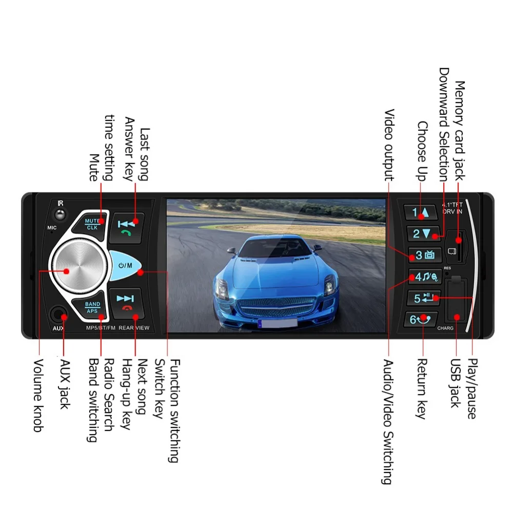 4022D-B 1 Din 4,1 ''автомобильный Радио Аудио стерео MP3 Авто Аудио плеер Bluetooth Авто Радио USB FM стерео Поддержка камеры заднего вида