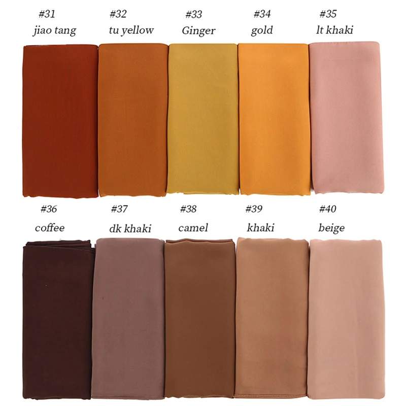 Color swatch 4 10 шт./лот, Женский шифоновый шарф, простой, пузырьковый, шифон, хиджаб, накидка, сплошной цвет, шаль на голову, мусульманские хиджабы, шарфы, банданы - Цвет: Color swatch 4