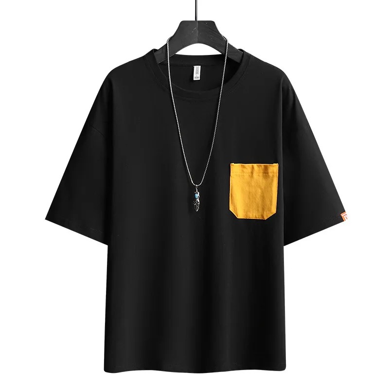 

2021 Summer New Mesh T-shirt Men's Short-Sleeved Casual Pocket Loose Men's round Neck Bottoming Shirt oversized t shirt