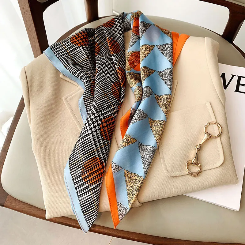 

70x70cm Square Silk Scarf Bandana Women Fashion Scarves for Ladies New Print Bag Shawls Wraps Office Small Hair Hijabs Bandana