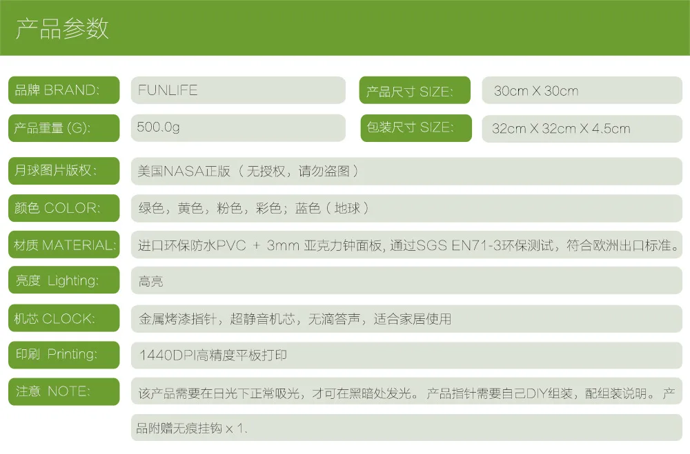 Funlife креативные Светящиеся Настенные часы, ночник, светильник, луна, земля, акриловые настенные часы, детская комната, настенные акриловые настенные часы