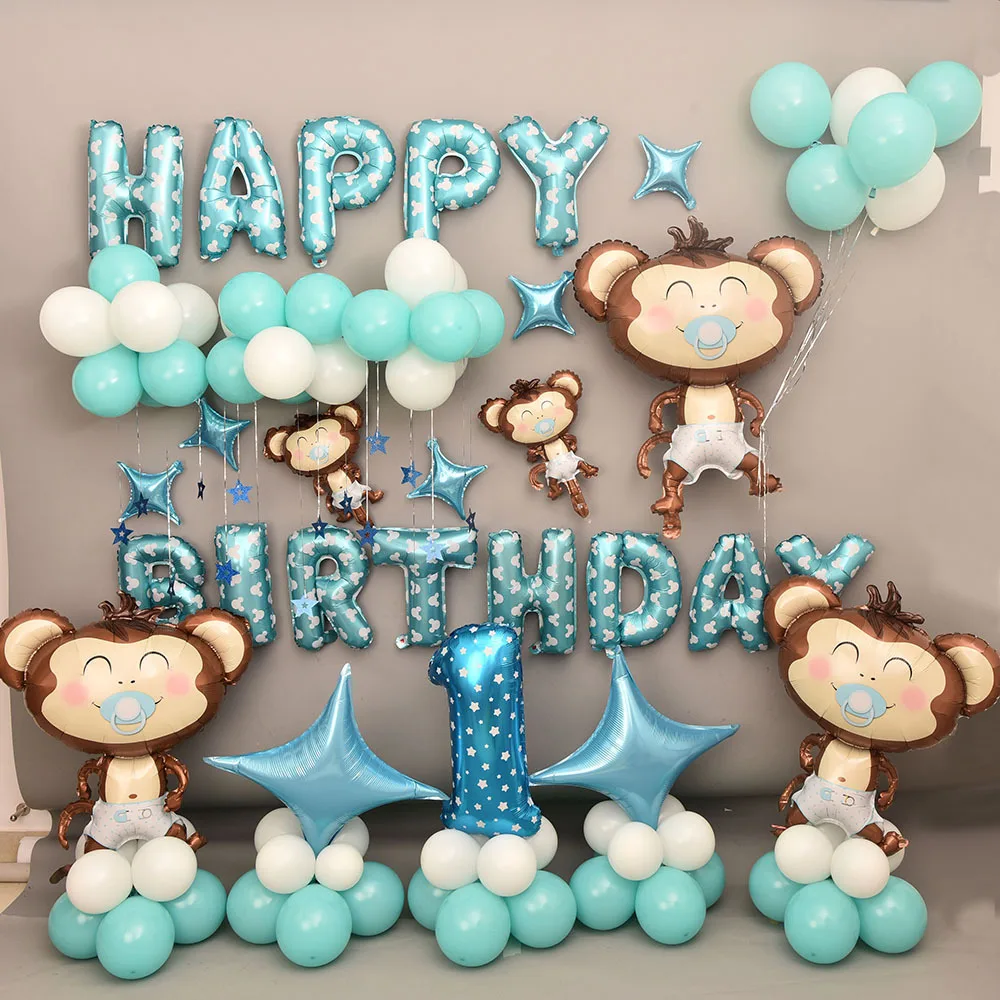 

Children's Birthday Balloon Monkey Luxury Column Baby First Birthday Party Decoration Animal Decoration