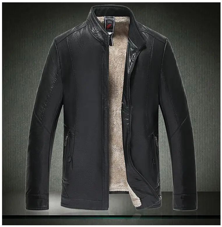 Черный MOGU New Winter Fashion Leather Jacket Men L-7XL Thick Suede Solid Leather Jacket Casual Faux Fur Coat - Цвет: Черный