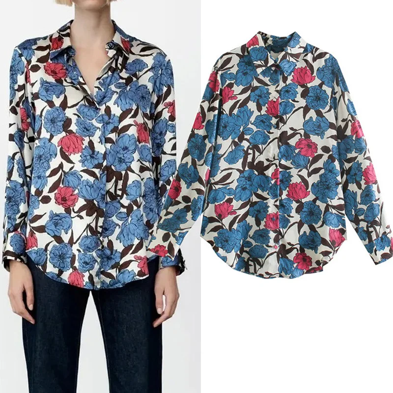 

Топ женский с цветочным принтом, на пуговицах, с длинным рукавом