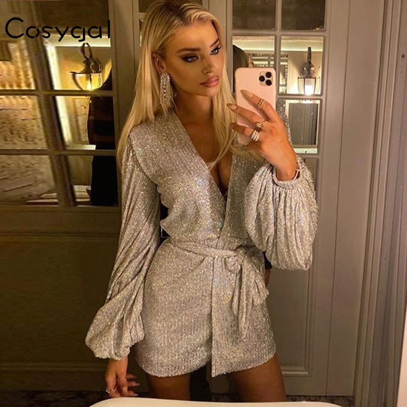 COSYGAL 2019 Глубокий V образный вырез украшение пояса сексуальные платья зима осень