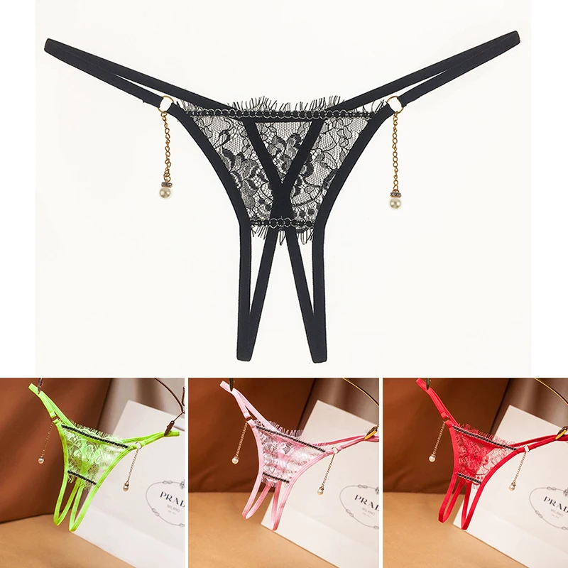 

Женские кружевные трусики с открытой промежностью, прозрачные трусики с заниженной талией, стринги с подвесками, сексуальные стринги для ф...