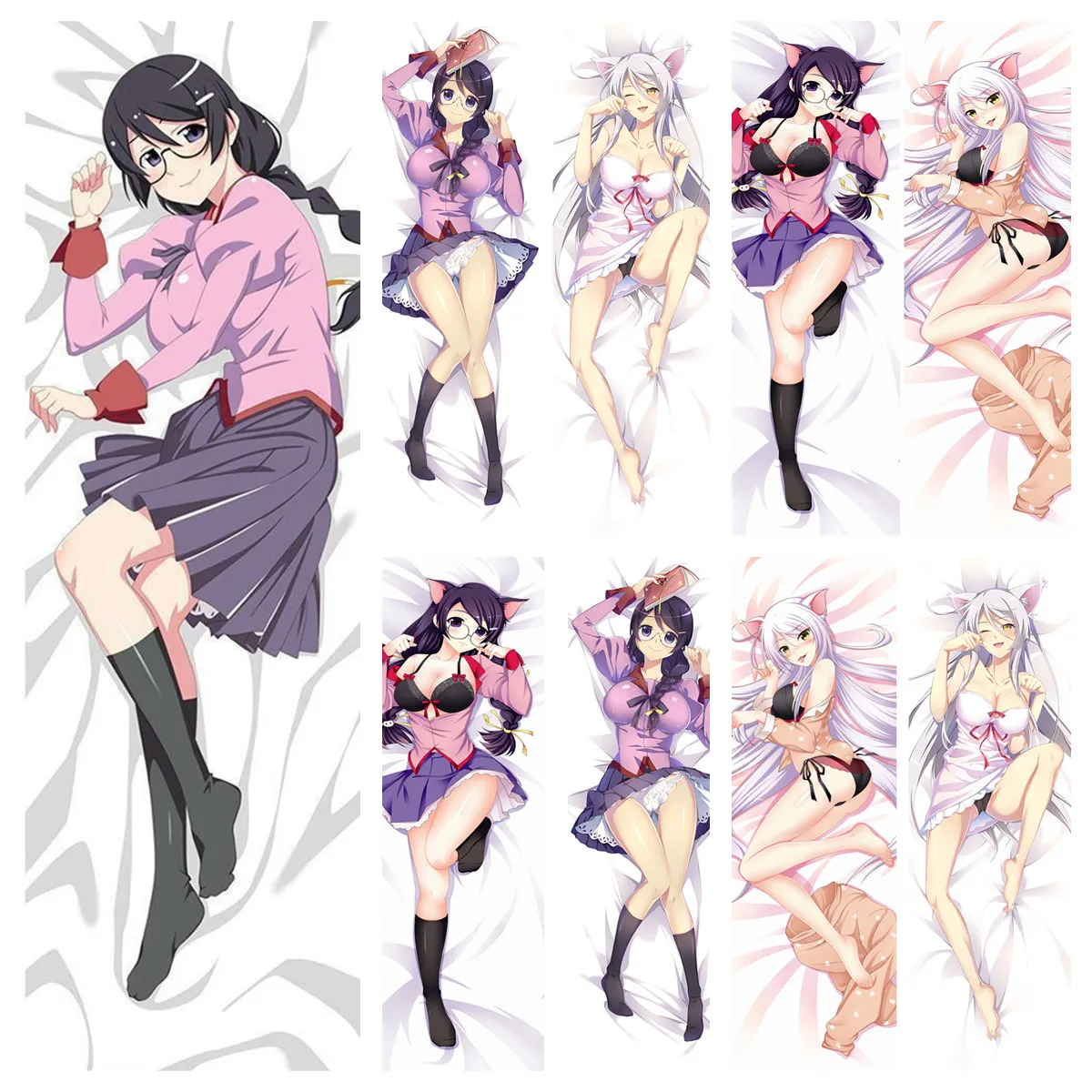 

Japanese Anime Bakemonogatari Hanekawa Tsubasa Hugging Body Pillow Cover Dakimakura Decorative Pillow Case DIY Customized