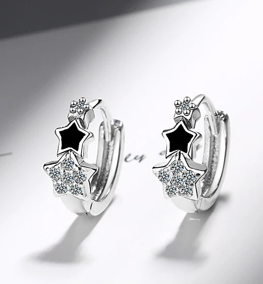 YH-ZL Ins ClearBlack циркониевые серьги-кольца в форме звезды для женщин 925 пробы