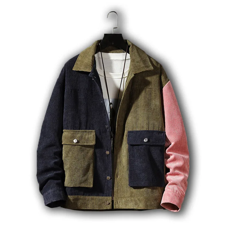 

Мужская Стильная Вельветовая куртка Idopy, Лоскутная ветровка в уличном стиле, дизайнерская теплая джинсовая куртка на шнурке, верхняя одежда