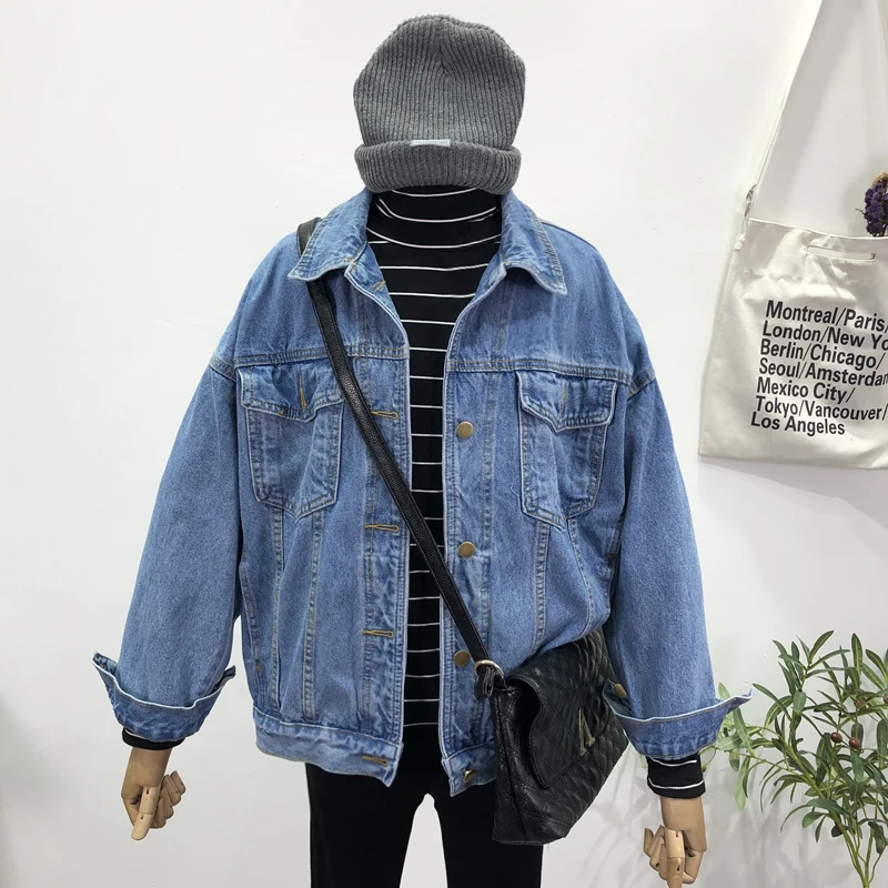

Women Blue Denim Chaqueta Mujer Spring 2021 Harajuku Vintage Loose Single-breasted Casual Jeans Jacket Streetwear Female Outwear