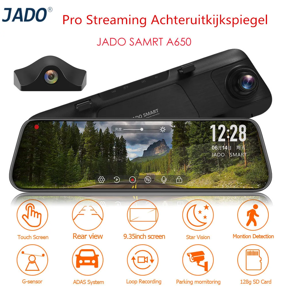 JADO A650 1080P Автомобильная dvr камера 9,35 Дюймов ips сенсорный экран зеркало заднего вида Dash Cam ADAS Starlight видеорегистратор ночного видения рекордер