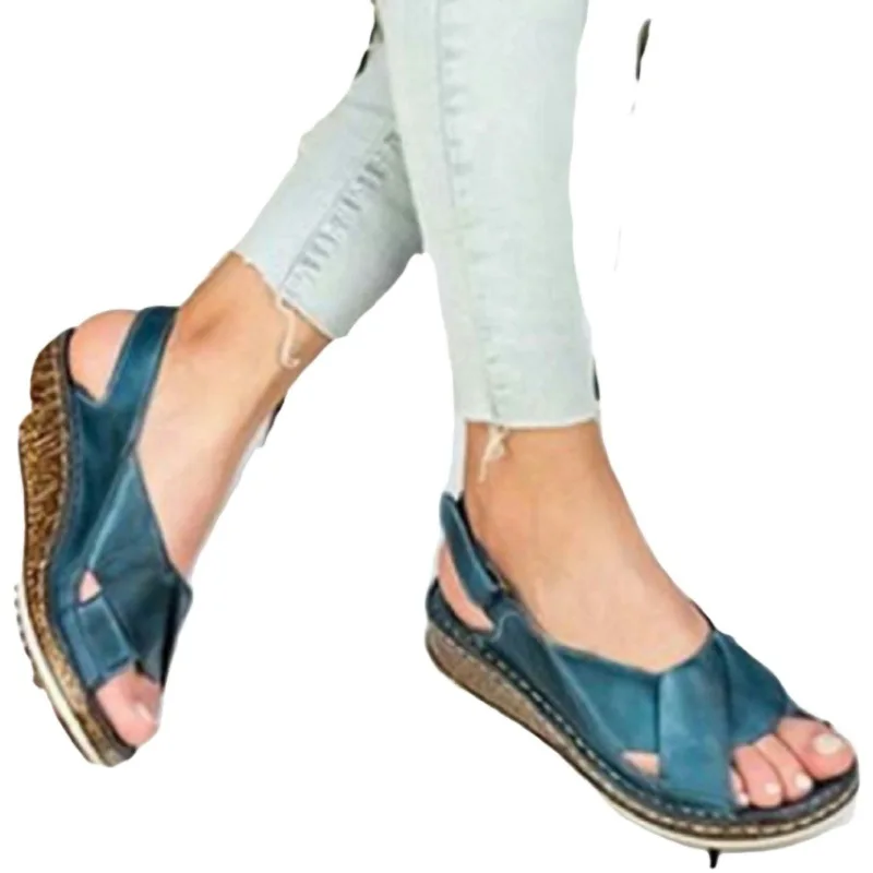 

2020 Women Wedges Sandals Summer Mother Shoes for Woman Low Heel Beach Shoes Fish Mouth Flip Flops Plus Size 43 Chaussures Femme