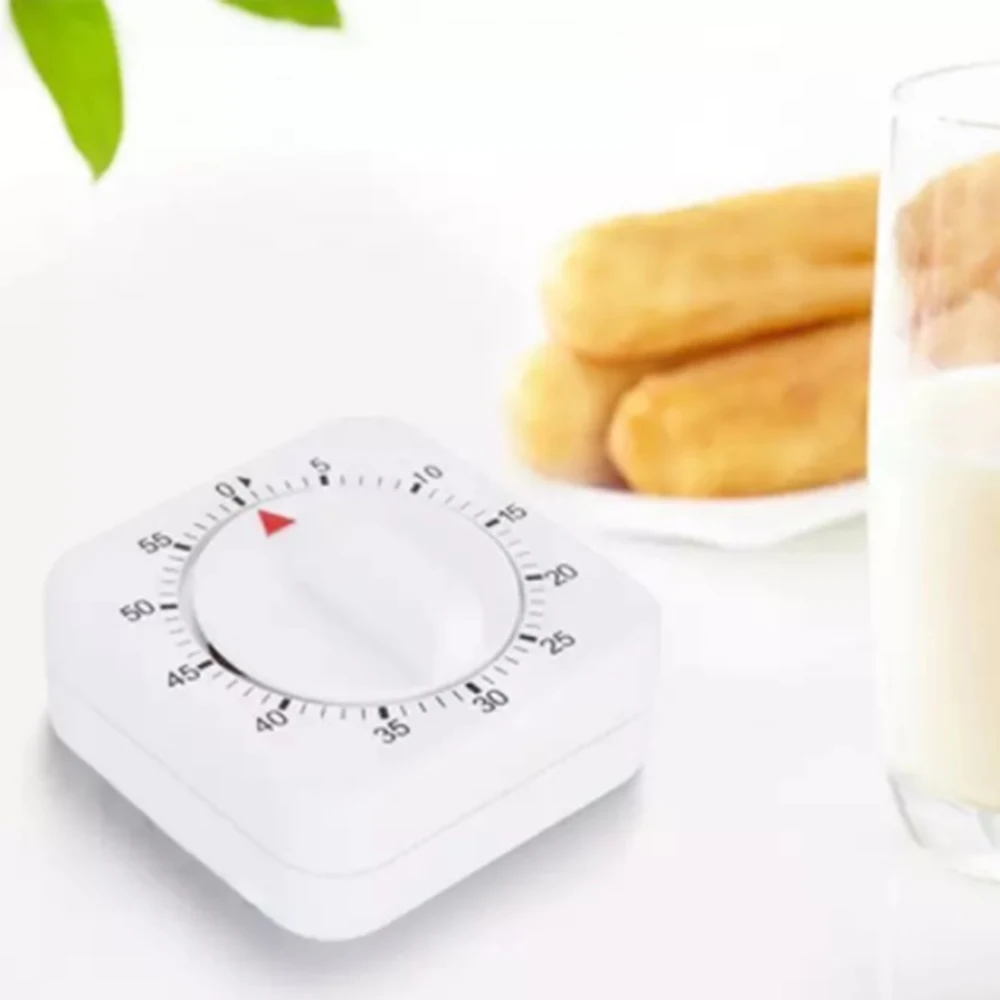 

60 Minutes Kitchen Timer count Down Alarm Reminder White Square Mechanical Timer for Kitchen Home Baking Tools