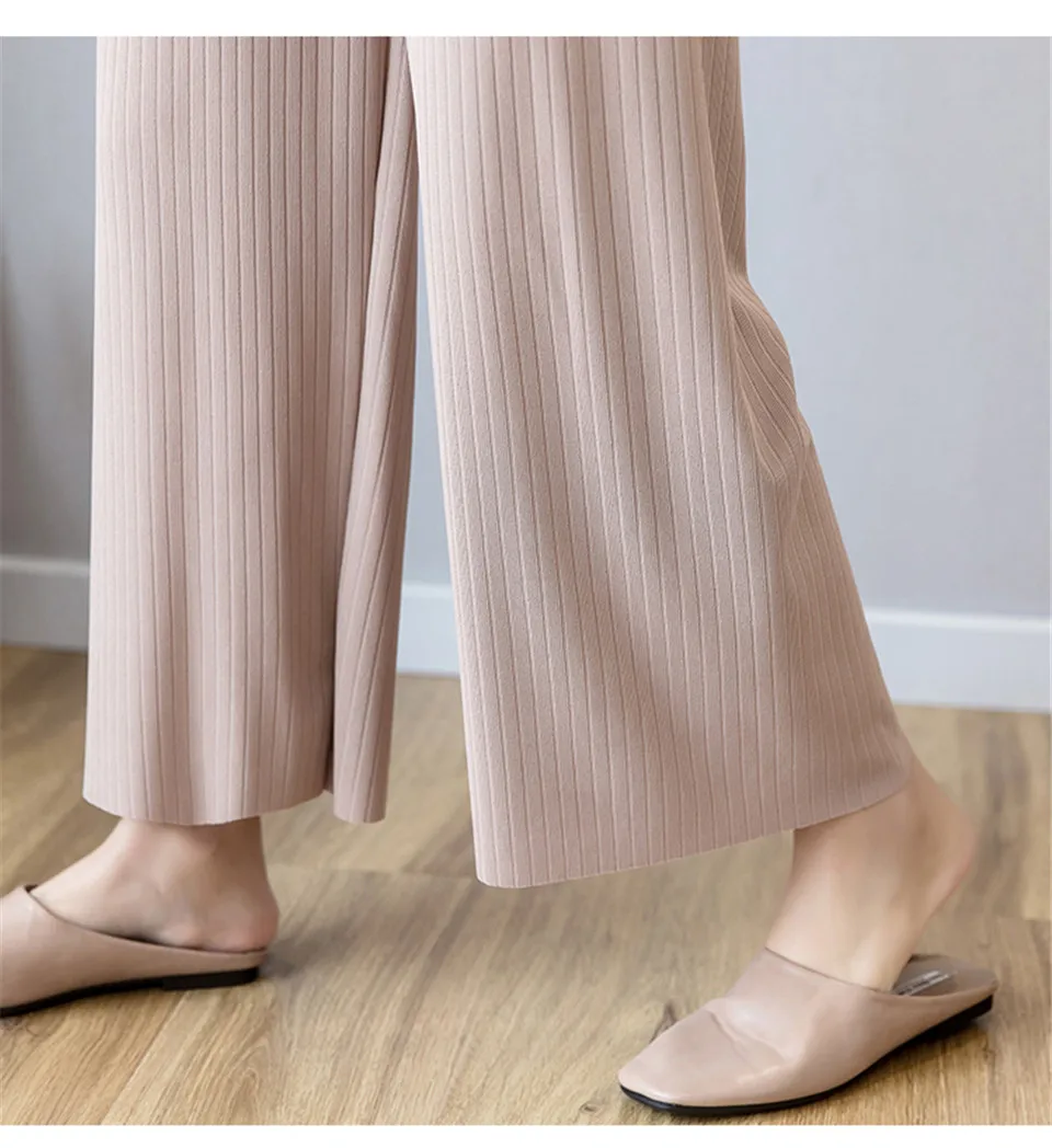 

Summer Wide Leg Pants Women Casual Drape Loose Straight Solid Pants Casual Elastic Waist Ankle-Length Pants Trousers Muje