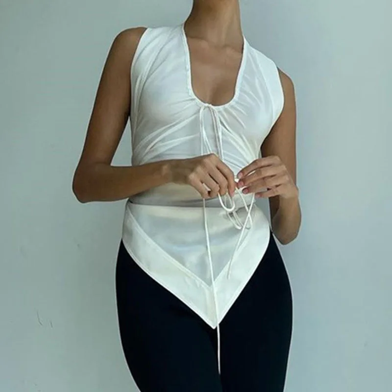 

Lace Up Tank Top Drawstring Halter Sleeveless Backless Vest Sexy Summer Tops Cropped Women Clothes Casual Elegant Club Crop Tops