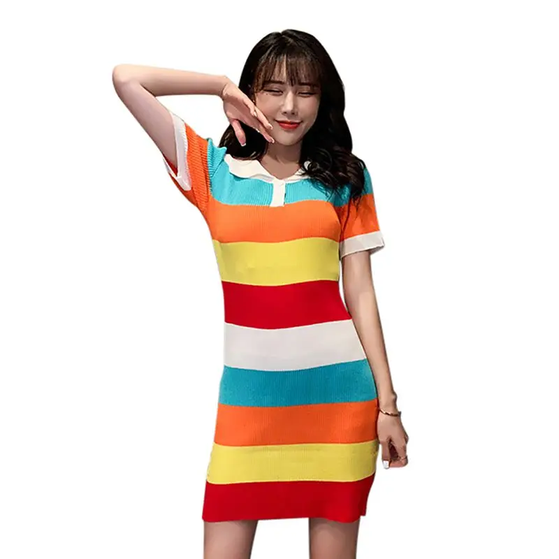 2019 летнее платье женское модное повседневное цветное Полосатое Повседневное