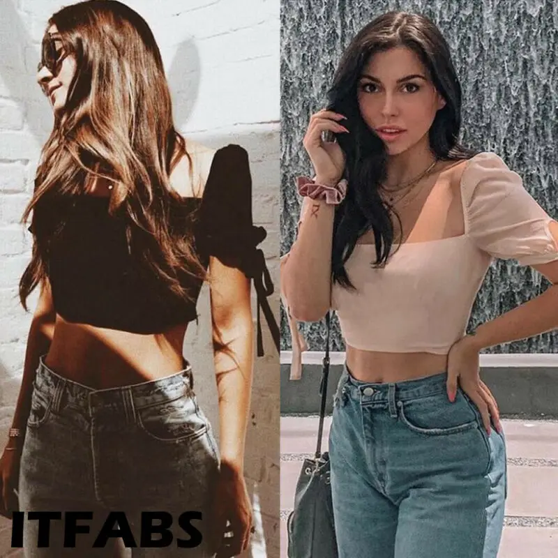 2019 женская повседневная короткая блузка рубашка в стиле корта с квадратным