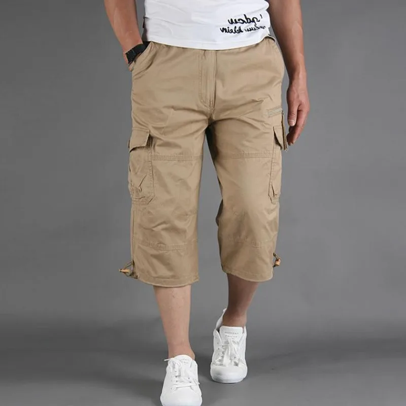 

New Long Length Cargo Shorts Men Summer Casual Cotton Multi Pockets Hot Breeches Cropped Trousers Military Camouflage Shorts 5XL
