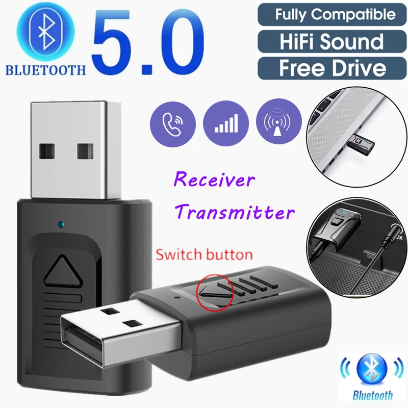 

Mini Wireless Bluetooth 5.0 Receiver Transmitter 3.5mm Aux Stereo USB Adapter For Laptop TV PC Speaker