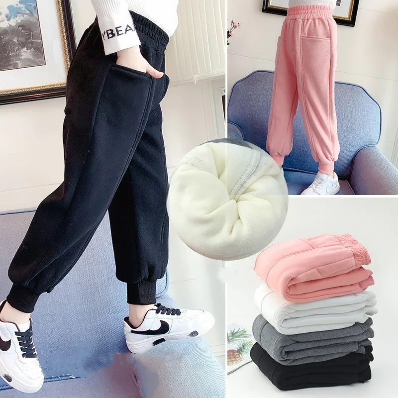 

Children Girls Pants Thick Warm Fleece Kids Winter Clothes Teen Girls Trousers Baby Girls Solid Color Elastic Waist Sport Pants