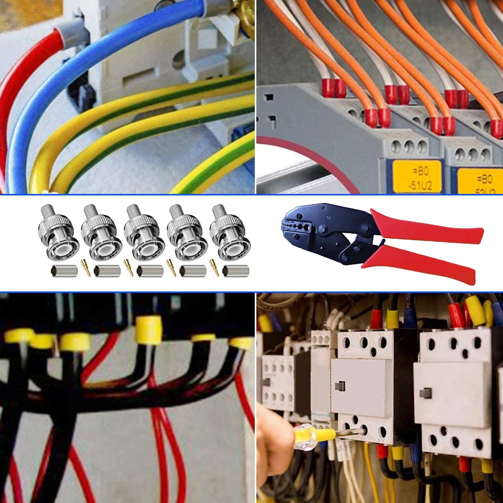 

1Set BNC Crimp Tool Set Rotary Coaxial Cable Stripper Ratchet Crimper with BNC Male Crimp Connectors for RG59 Cable